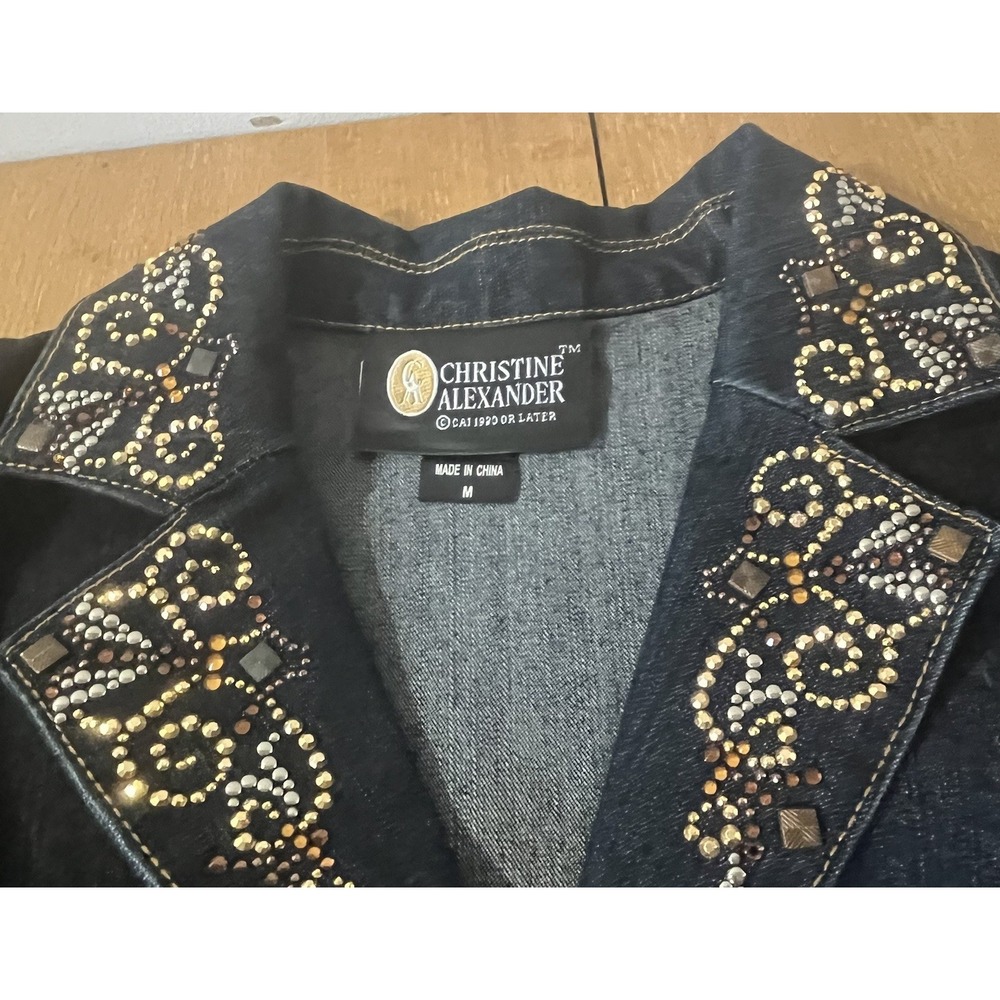 VTG Christine Alexander Wom M Bling Denim Western Glam Crystals & Studs - Picture 2 of 11